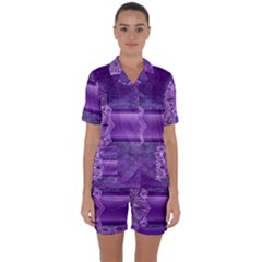 Background Mandala Purple Ribbon Satin Short Sleeve Pyjamas Set by Simbadda