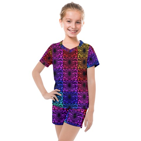 Rainbow Grid Form Abstract Kids  Mesh Tee And Shorts Set by Simbadda