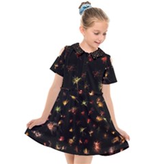 Fireworks Christmas Night Dark Kids  Short Sleeve Shirt Dress by Simbadda