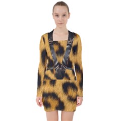 Animal Print 3 V-neck Bodycon Long Sleeve Dress by NSGLOBALDESIGNS2