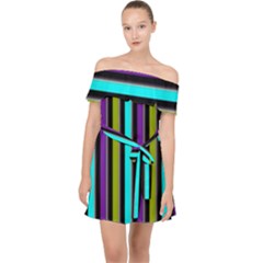 Retro Stripe 1 Vertical Retro Stripe 1 Off Shoulder Chiffon Dress by dressshop