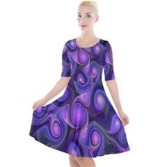 Abstract Pattern Fractal Wallpaper Quarter Sleeve A-line Dress by Nexatart