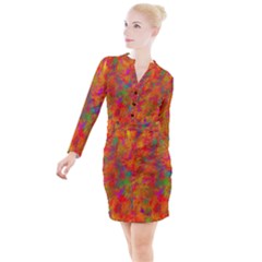 Abstract Pattern Art Canvas Button Long Sleeve Dress by Nexatart