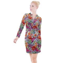 Art Flower Pattern Background Button Long Sleeve Dress by Nexatart