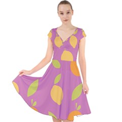 Seamlessly Pattern Fruits Fruit Cap Sleeve Front Wrap Midi Dress by Nexatart