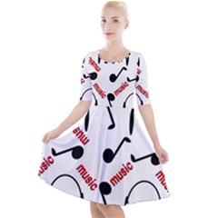 Music Letters Word Headphones Note Quarter Sleeve A-line Dress by Nexatart