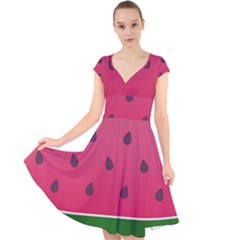 Watermelon Fruit Summer Red Fresh Cap Sleeve Front Wrap Midi Dress by Nexatart