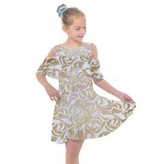 Gold Vintage Rococo Model Patern Kids  Shoulder Cutout Chiffon Dress by Nexatart