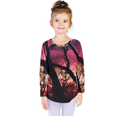 Fall Sunset Through The Trees Kids  Long Sleeve Tee by bloomingvinedesign