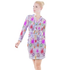 Star Dab Farbkleckse Leaf Flower Button Long Sleeve Dress by Sapixe