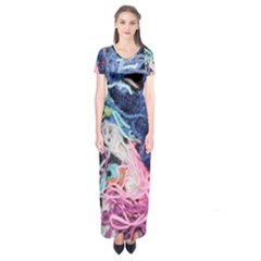 Wool Yarn Colorful Handicraft Short Sleeve Maxi Dress by Sapixe