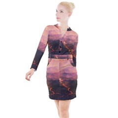 Volcanoes Magma Lava Mountains Button Long Sleeve Dress by Sapixe