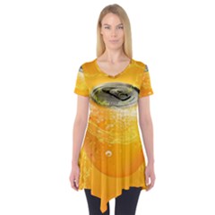 Orange Drink Splash Poster Short Sleeve Tunic  by Sapixe