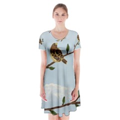 Robin On Plumb Tree Short Sleeve V-neck Flare Dress by lwdstudio