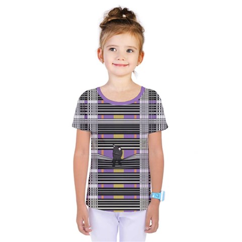 Playing With Plaid Kitten (purple) Halloween Pattern Kids  One Piece Tee by emilyzragz