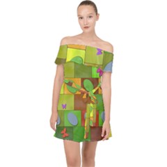 Easter Egg Happy Easter Colorful Off Shoulder Chiffon Dress by Sapixe