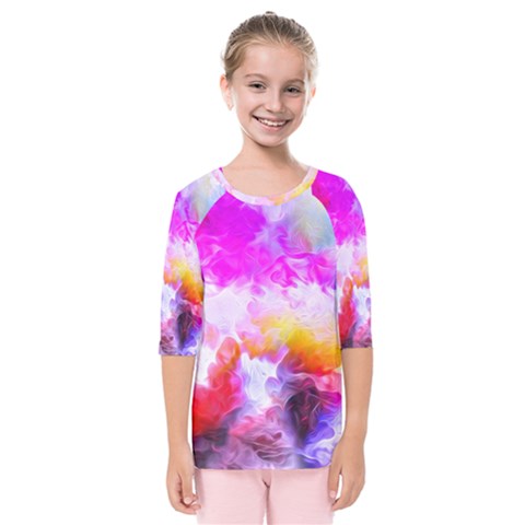 Background Drips Fluid Colorful Kids  Quarter Sleeve Raglan Tee by Sapixe