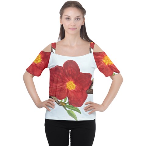 Deep Plumb Blossom Cutout Shoulder Tee by lwdstudio