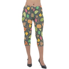 Thanksgiving Pattern Lightweight Velour Capri Leggings  by Valentinaart