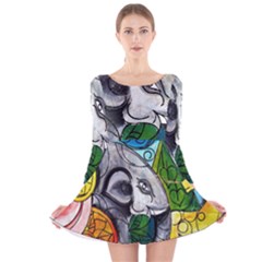 Graffiti The Art Of Spray Mural Long Sleeve Velvet Skater Dress by Sapixe