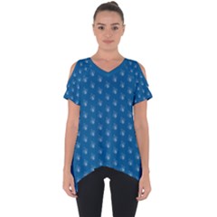 Quebec French Royal Fleur De Lys Elegant Pattern Blue Blue Quebec Fleur De Lys Pattern Blue Cut Out Side Drop Tee by Quebec