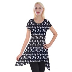 Pattern Skull Bones Halloween Gothic On Black Background Short Sleeve Side Drop Tunic by genx