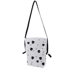 Pattern Skull Stars Handrawn Naive Halloween Gothic Black And White Folding Shoulder Bag by genx