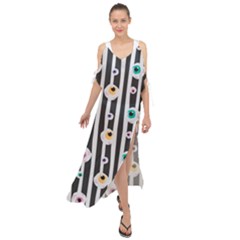 Pattern Eyeball Black And White Naive Stripes Gothic Halloween Maxi Chiffon Cover Up Dress by genx