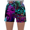 Graffiti Woman and Monsters turquoise cyan and purple Bright Urban Art with stars Sleepwear Shorts View1