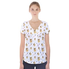 Doge Much Thug Wow Pattern Funny Kekistan Meme Dog White Short Sleeve Front Detail Top by snek