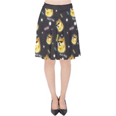 Doge Much Thug Wow Pattern Funny Kekistan Meme Dog Black Background Velvet High Waist Skirt by snek