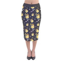 Doge Much Thug Wow Pattern Funny Kekistan Meme Dog Black Background Velvet Midi Pencil Skirt by snek