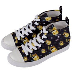 Doge Much Thug Wow Pattern Funny Kekistan Meme Dog Black Background Women s Mid-top Canvas Sneakers by snek