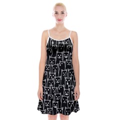 Funny Cat Pattern Organic Style Minimalist On Black Background Spaghetti Strap Velvet Dress by genx