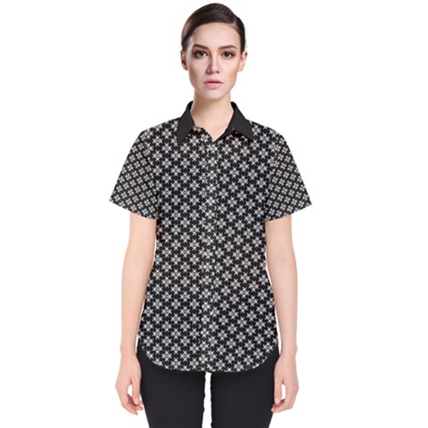 Logo Kek Pattern Black And White Kekistan Black Background Women s Short Sleeve Shirt by snek