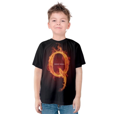 Qanon Letter Q Fire Effect Wwgowga Wwg1wga Kids  Cotton Tee by snek