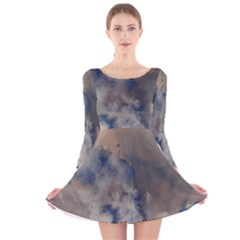 Deep Time Clouds Long Sleeve Velvet Skater Dress by LoolyElzayat