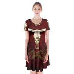 Awesome Cow Skeleton Short Sleeve V-neck Flare Dress by FantasyWorld7