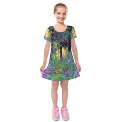 Hazy Morning Sunrise In My Rubio Garden Kids  Short Sleeve Velvet Dress by myrubiogarden