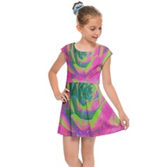 Lime Green And Pink Succulent Sedum Rosette Kids Cap Sleeve Dress by myrubiogarden