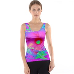 Psychedelic Pink And Red Hibiscus Flower Tank Top by myrubiogarden