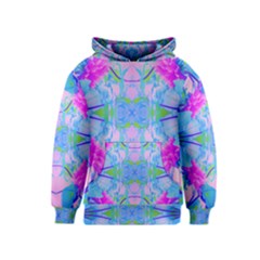 Pink And Purple Dahlia On Blue Pattern Kids  Pullover Hoodie by myrubiogarden