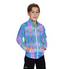 Pink And Purple Dahlia On Blue Pattern Windbreaker (kids) by myrubiogarden