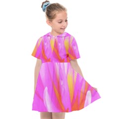 Fiery Hot Pink And Yellow Cactus Dahlia Flower Kids  Sailor Dress by myrubiogarden