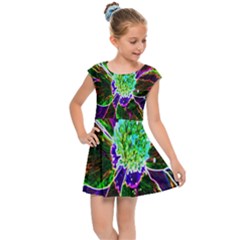 Abstract Garden Peony In Black And Blue Kids Cap Sleeve Dress by myrubiogarden