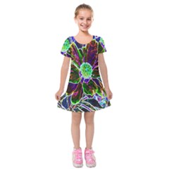 Abstract Garden Peony In Black And Blue Kids  Short Sleeve Velvet Dress by myrubiogarden