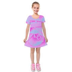 Perfect Hot Pink And Light Blue Rose Detail Kids  Short Sleeve Velvet Dress by myrubiogarden