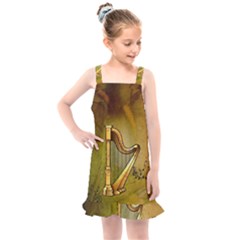 Wonderful Golden Harp On Vintage Background Kids  Overall Dress by FantasyWorld7