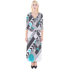 Green Geometric Abstract Quarter Sleeve Wrap Maxi Dress by Mariart