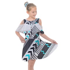 Green Geometric Abstract Kids  Shoulder Cutout Chiffon Dress by Mariart